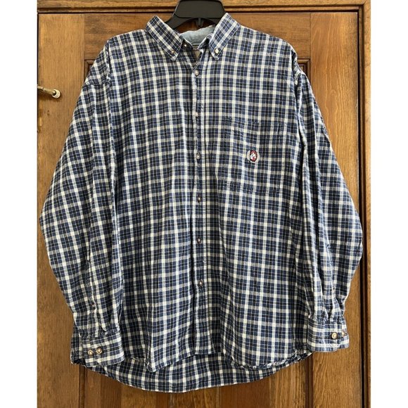 Bit & Bridle Mens Blue Plaid Button Up Shirt ~ Long Sleeve ~ Size Large - Picture 1 of 5
